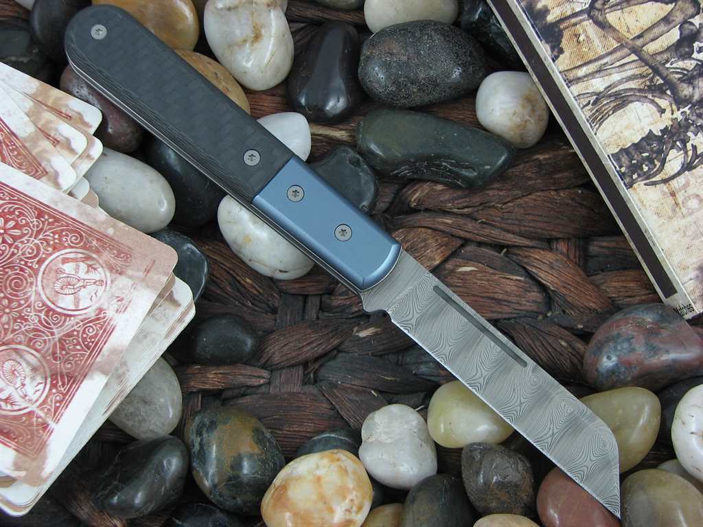 lionSteel Dom Sheepfoot Jack Blue Anodized Titanium Bolsters Carbon Fiber Handles Damasteel Super Dense Steel CK0115 image 2