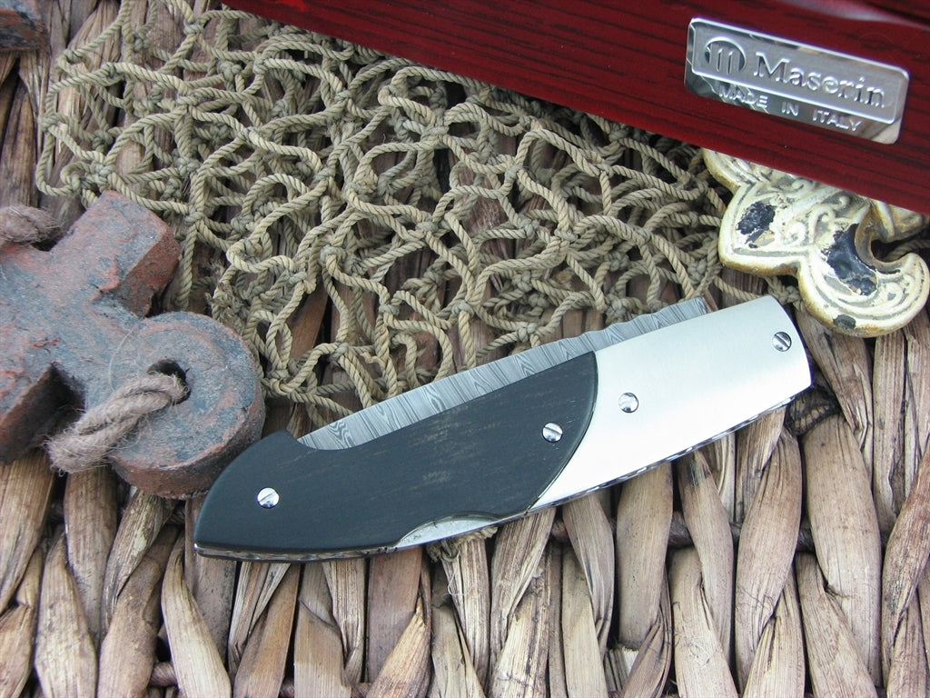 Maserin Cutlery Consoli Ebony Wood handles Damascus steel Raindrop finish 401-DE image 2