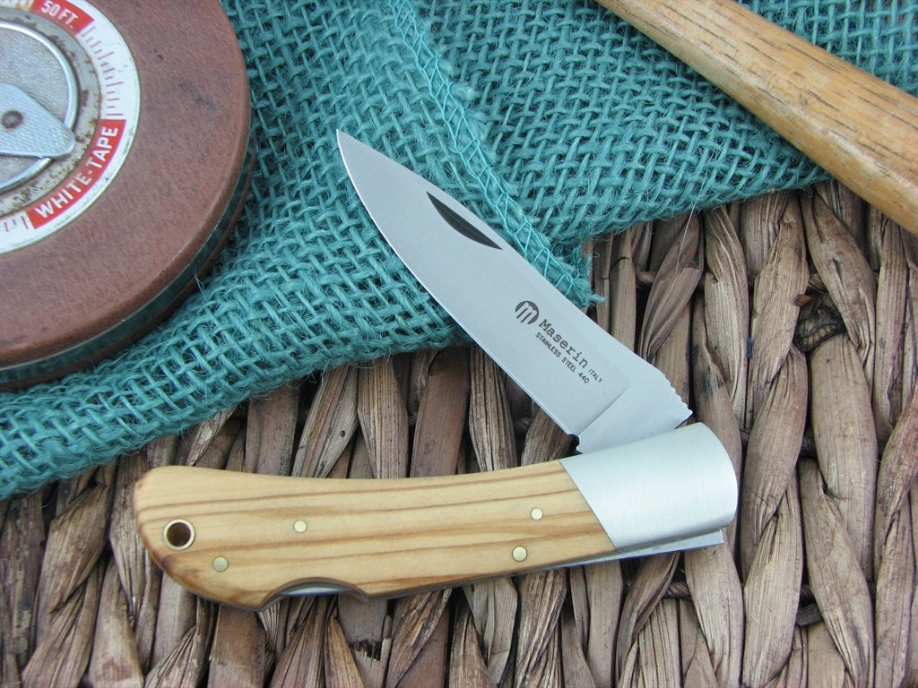 Maserin Cutlery Hunter 1 blade Olive Wood handles 440C steel Satin finish 125-1OL image 0