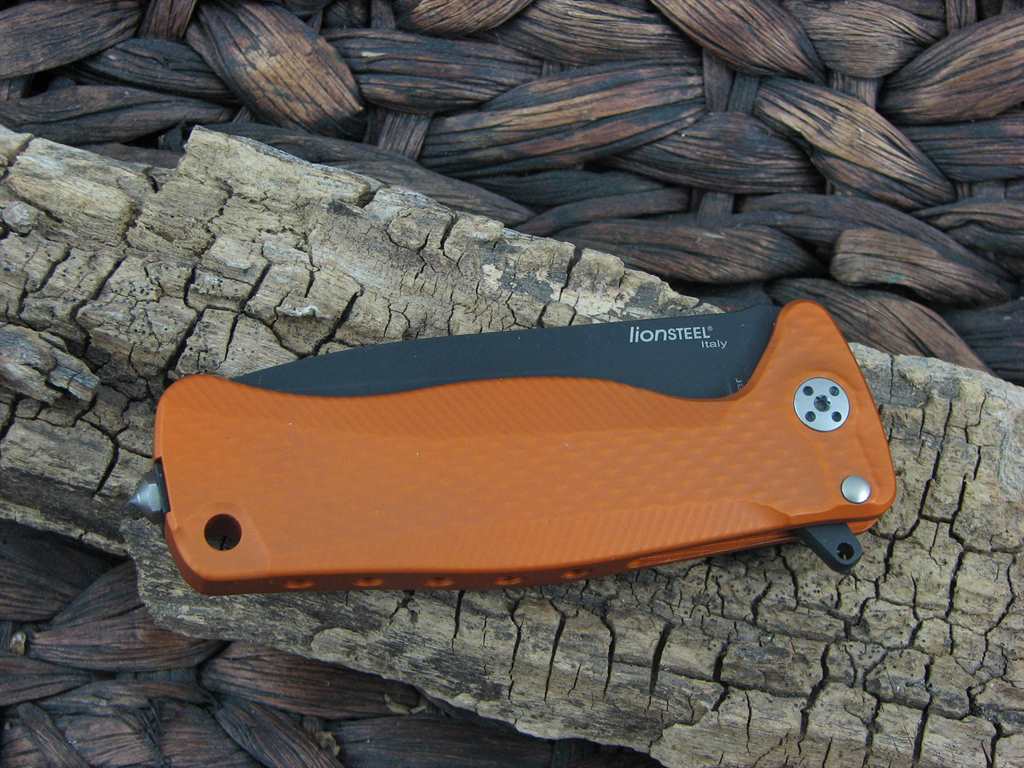 LionSteel SR-22 Framelock Orange Aluminum Handles Black PVD Sleipner Steel SR22AOB image 2