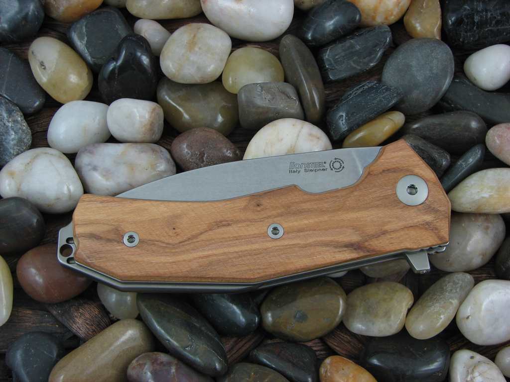 LionSteel KUR Linerlock Olive Wood Handles Stonewash Sleipner Steel KUR-UL image 2