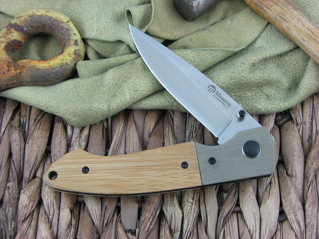 Maserin Cutlery Sport Green G10 and Bamboo Wood handles D2 steel Bead Blasted finish 46002GBA image 0