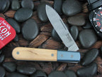 lionSteel Roundhead Spear Jack Blue Anodized Titanium Bolsters Olive Wood Handles Damasteel Super Dense Steel CK0111 image 0