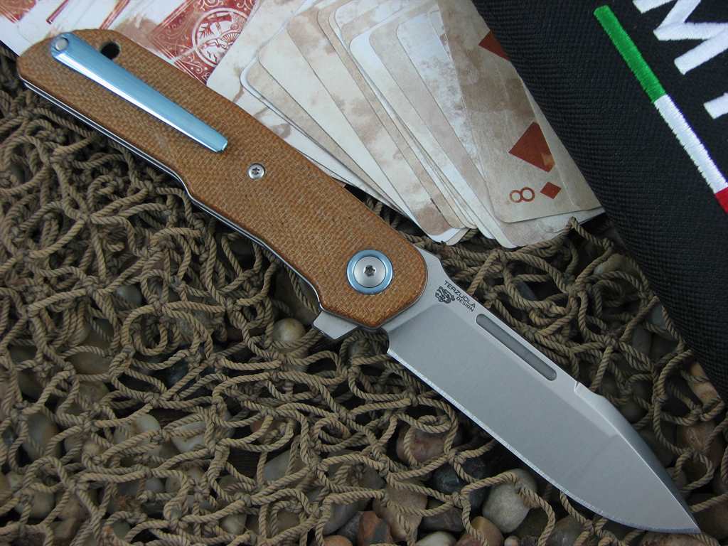 MKM LionSteel Terzuola Clap Linerlock Natural Canvas Micarta Handles Satin M390 Steel MKLS01NC image 1