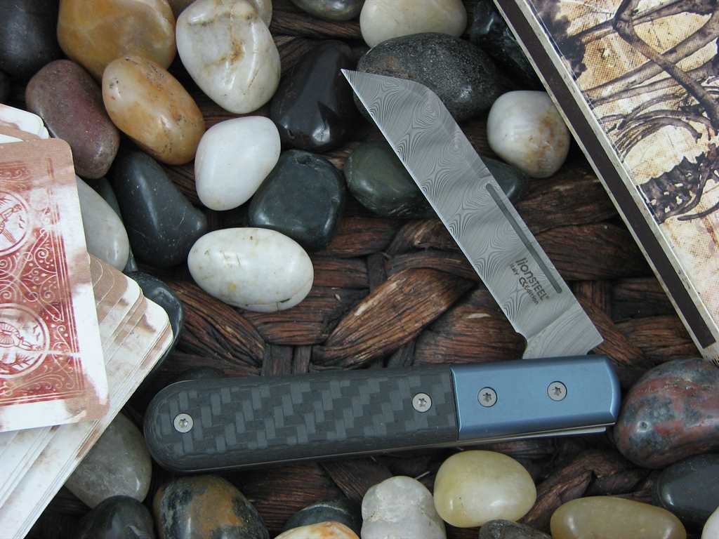 lionSteel Dom Sheepfoot Jack Blue Anodized Titanium Bolsters Carbon Fiber Handles Damasteel Super Dense Steel CK0115 image 0