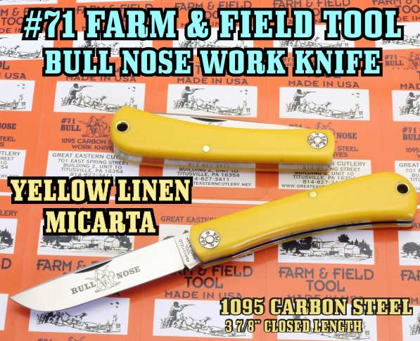 Great Eastern Cutlery Bullnose Farm & Field Yellow Linen Micarta 715126