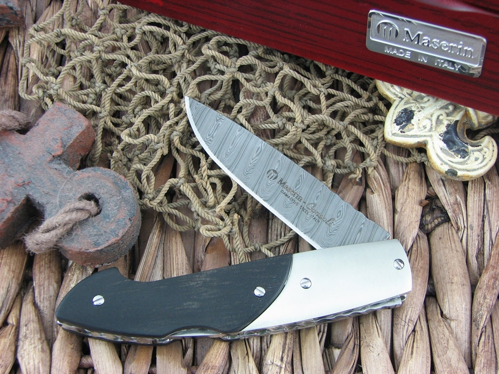 Maserin Cutlery Consoli Ebony Wood handles Damascus steel Raindrop finish 401-DE image 0