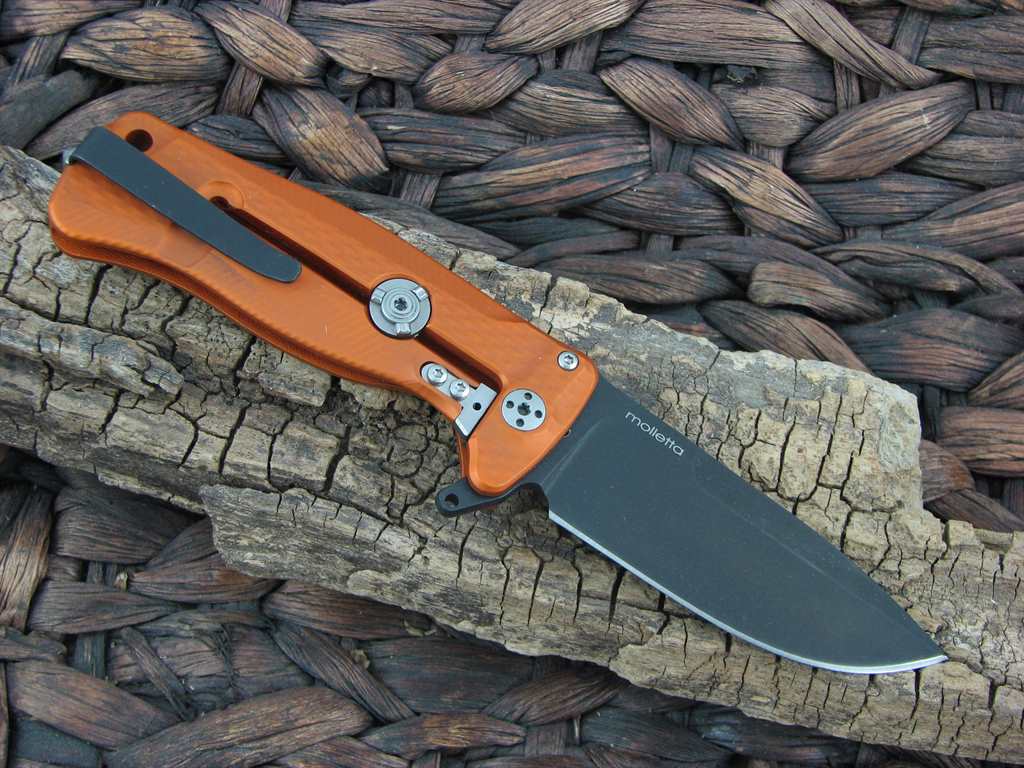 LionSteel SR-22 Framelock Orange Aluminum Handles Black PVD Sleipner Steel SR22AOB image 1
