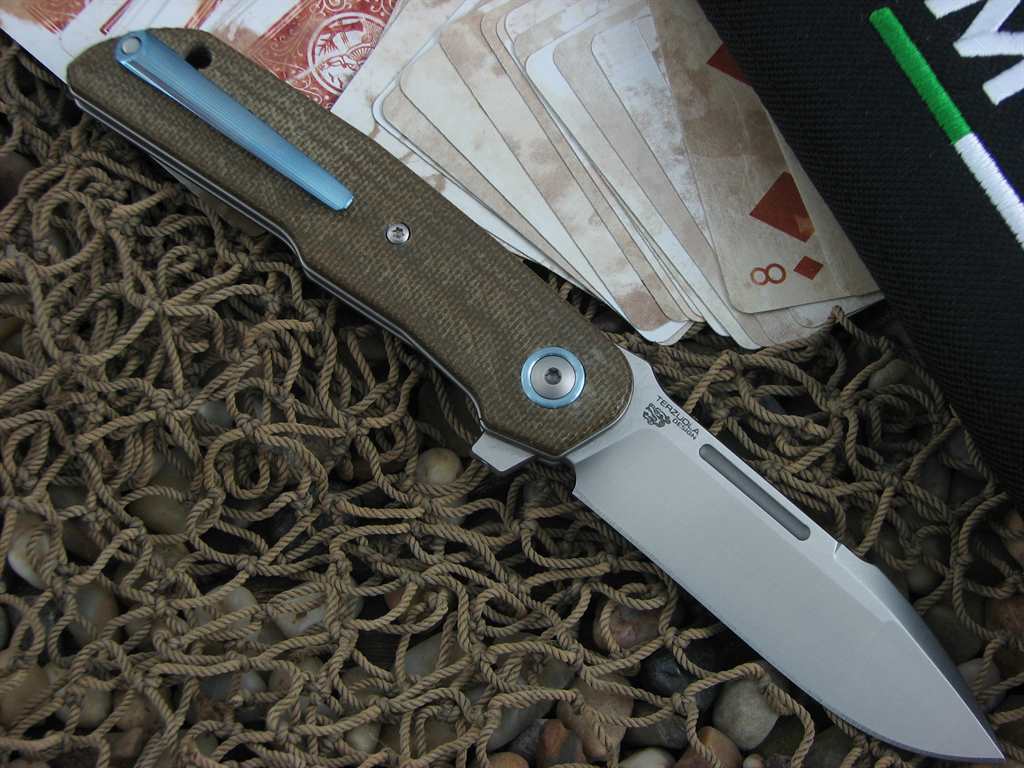 MKM LionSteel Terzuola Clap Linerlock Green Canvas Micarta Handles Satin M390 Steel MKLS01GC image 1