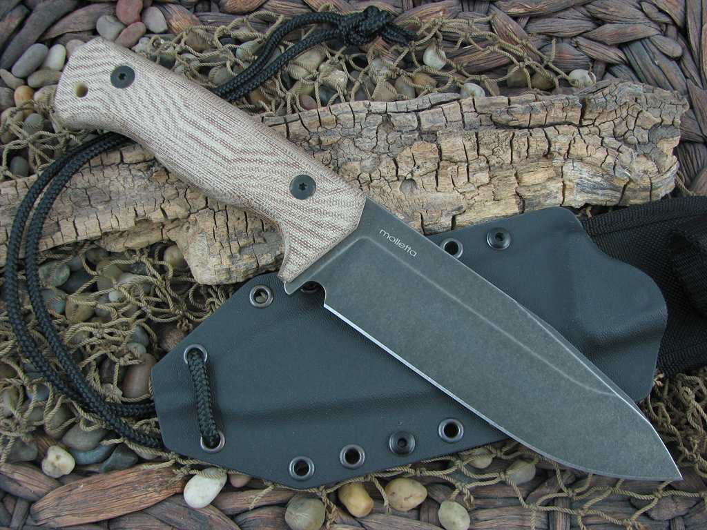 lionSteel T6 Black Stonewash K490 Blade Natural Canvas Micarta Handles Camp Knife T6B-CVN image 1