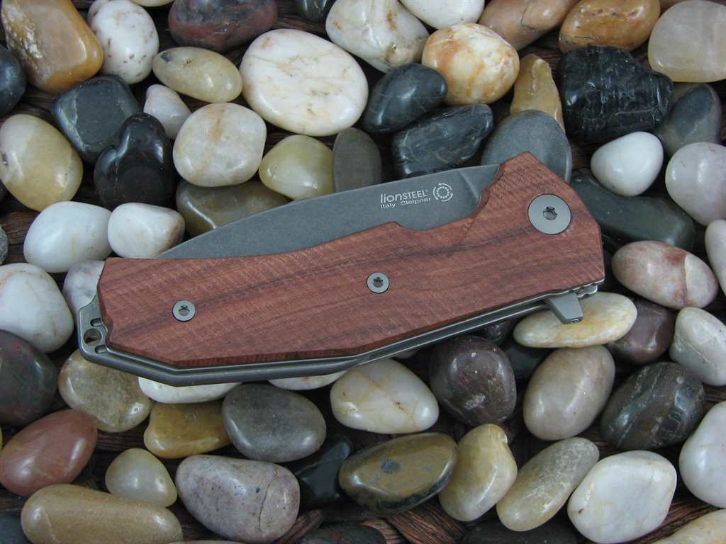 LionSteel KUR Linerlock Santos Wood Handles Stonewash PVD Sleipner Steel KUR-BST image 2