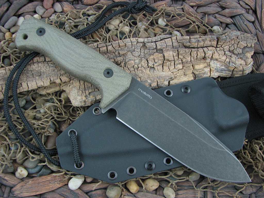 lionSteel T6 Black Stonewash K490 Blade OD Canvas Micarta Handles Camp Knife T6B-CVG image 1