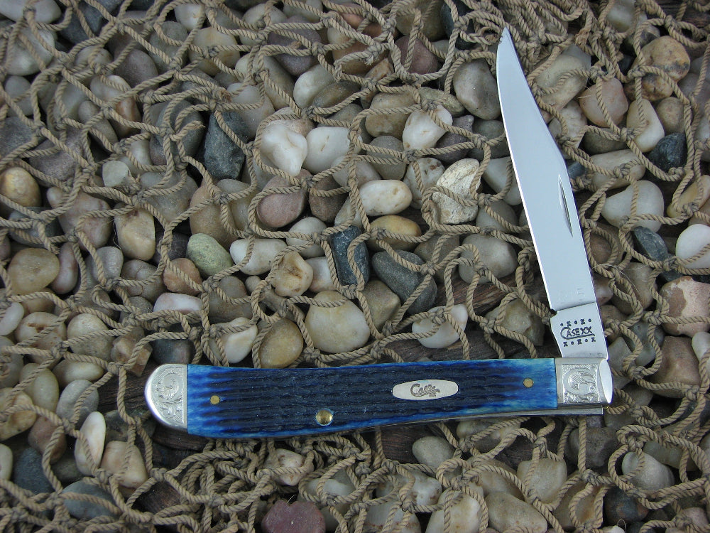 Case Cutlery 2000 Blue Jigged Bone Slimline Trapper TruSharp Steel 61048