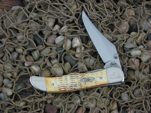 Case Cutlery 2003 Burnt White Bone Mid Folding Hunter with TruSharp steel 61265LC 