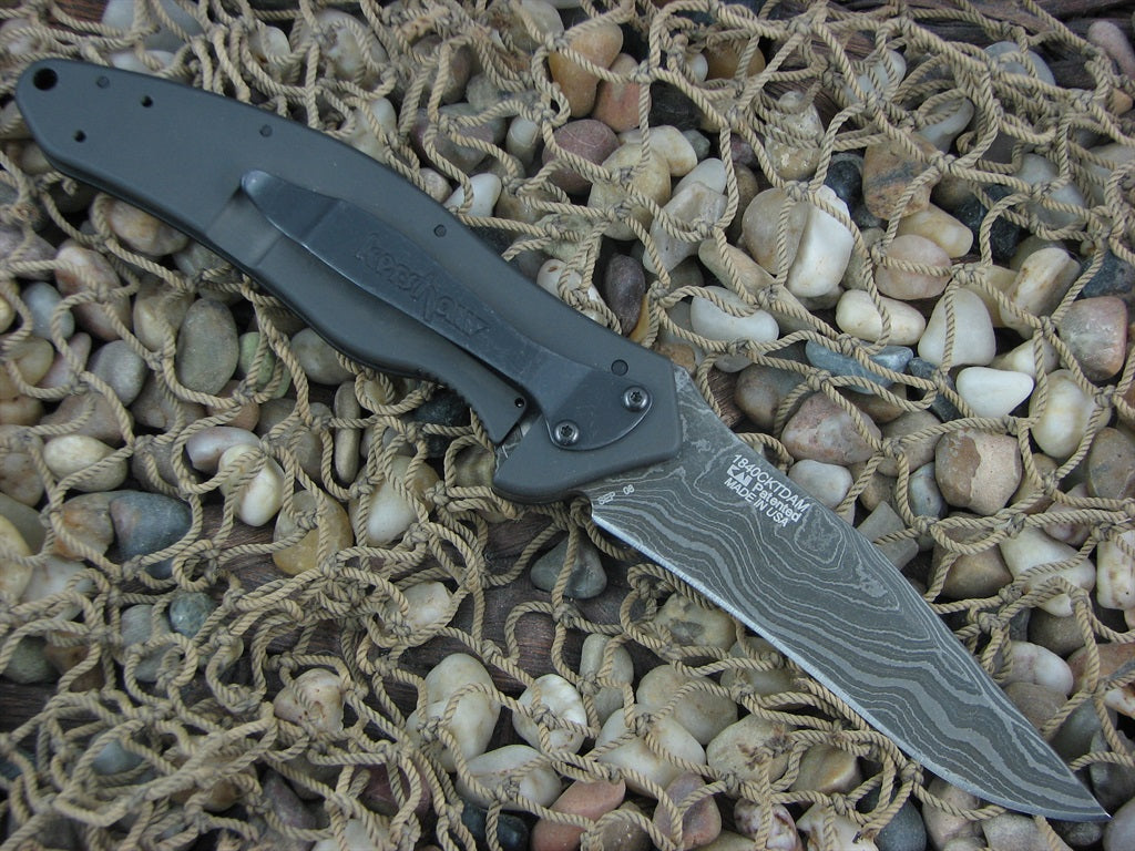 Kershaw Shallot Framelock Black Aluminum Frame Damascus Steel 1849CKTDAM