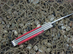 Parker Edwards Cutlery 1988 Red Smooth Bone Trapper with SS and Damascus steel  1423-2