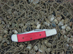 Parker Edwards Cutlery 1988 Red Smooth Bone Trapper with SS and Damascus steel  1423-2