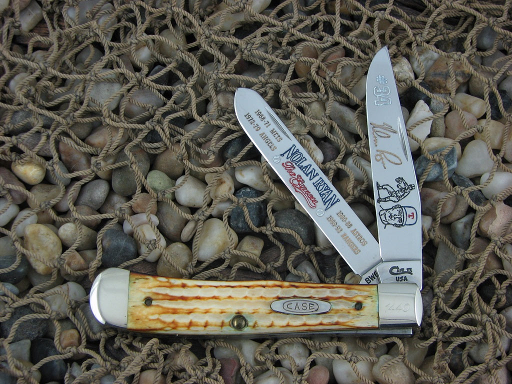 Case Cutlery Nolan Ryan 1994 Burnt White Bone Trapper with TruSharp steel 6254