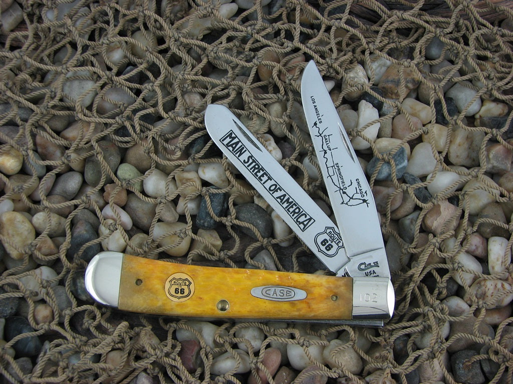 Case Cutlery Route 66 1993 Yellow Jigged Bone Trapper with TruSharp steel 6254
