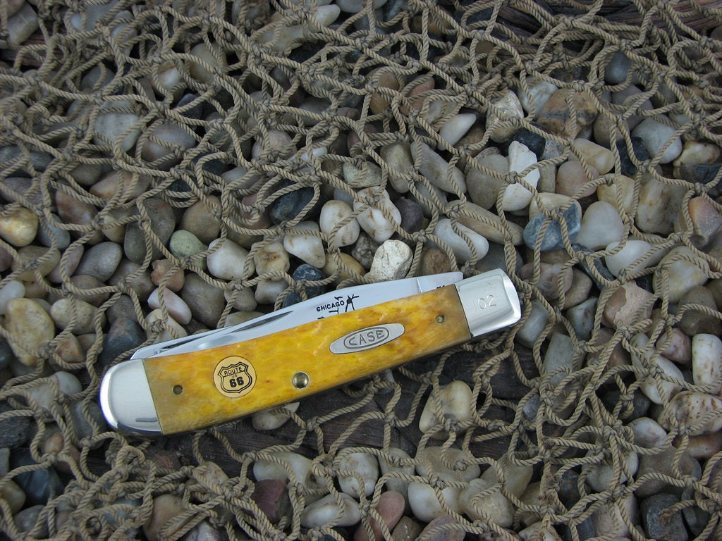 Case Cutlery Route 66 1993 Yellow Jigged Bone Trapper with TruSharp steel 6254
