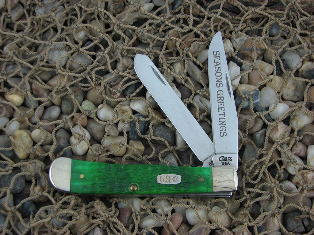 Case Cutlery Seasons Greetings 1997 Green Jigged Bone Trapper with TruSharp steel 6254