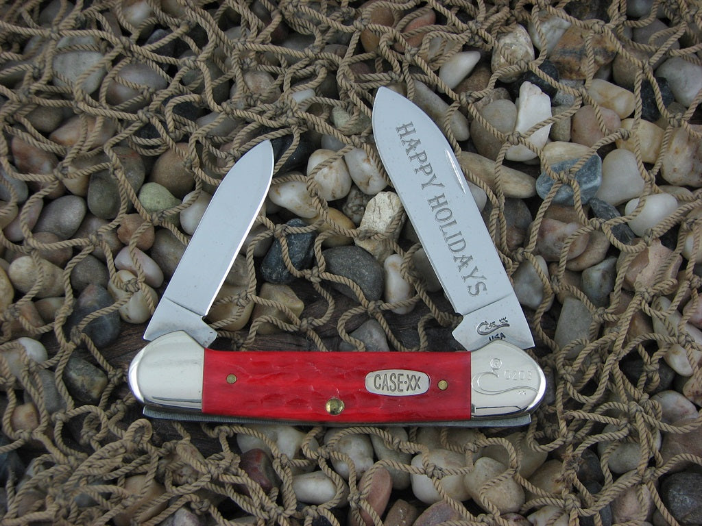 Case Cutlery Seasons Greetings 1996 Red Jigged Bone Canoe with TruSharp steel 62131