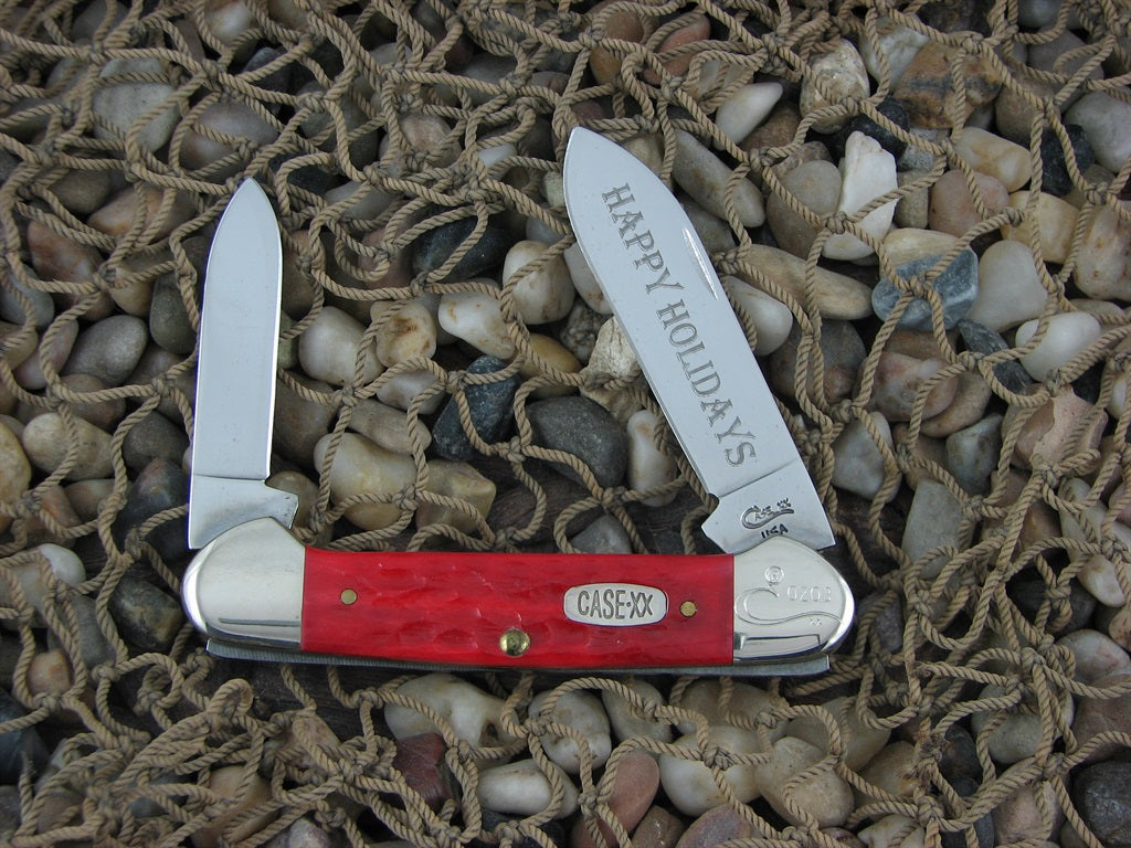 Case Cutlery Seasons Greetings 1996 Red Jigged Bone Canoe with TruSharp steel 62131