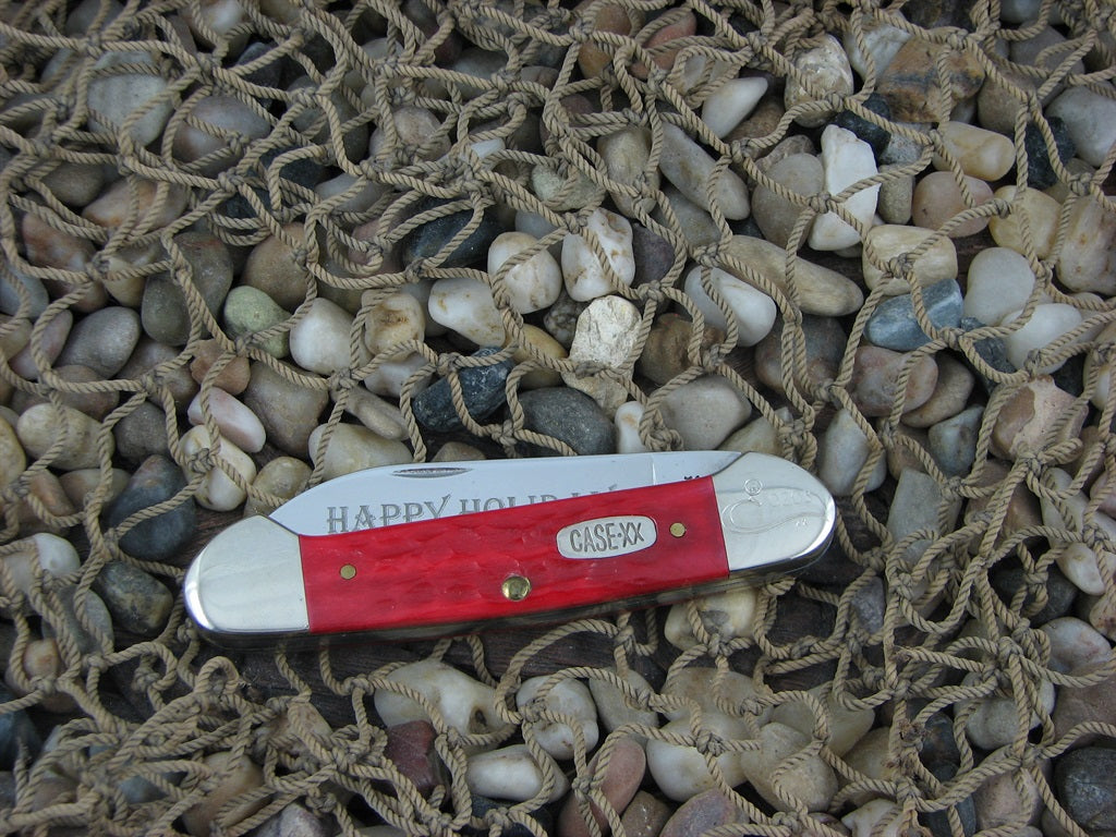Case Cutlery Seasons Greetings 1996 Red Jigged Bone Canoe with TruSharp steel 62131