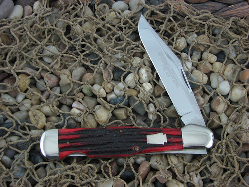 Schatt & Morgan 2009 Crimson Jigged Bone Large Coke Bottle with 420HC steel O4182L 