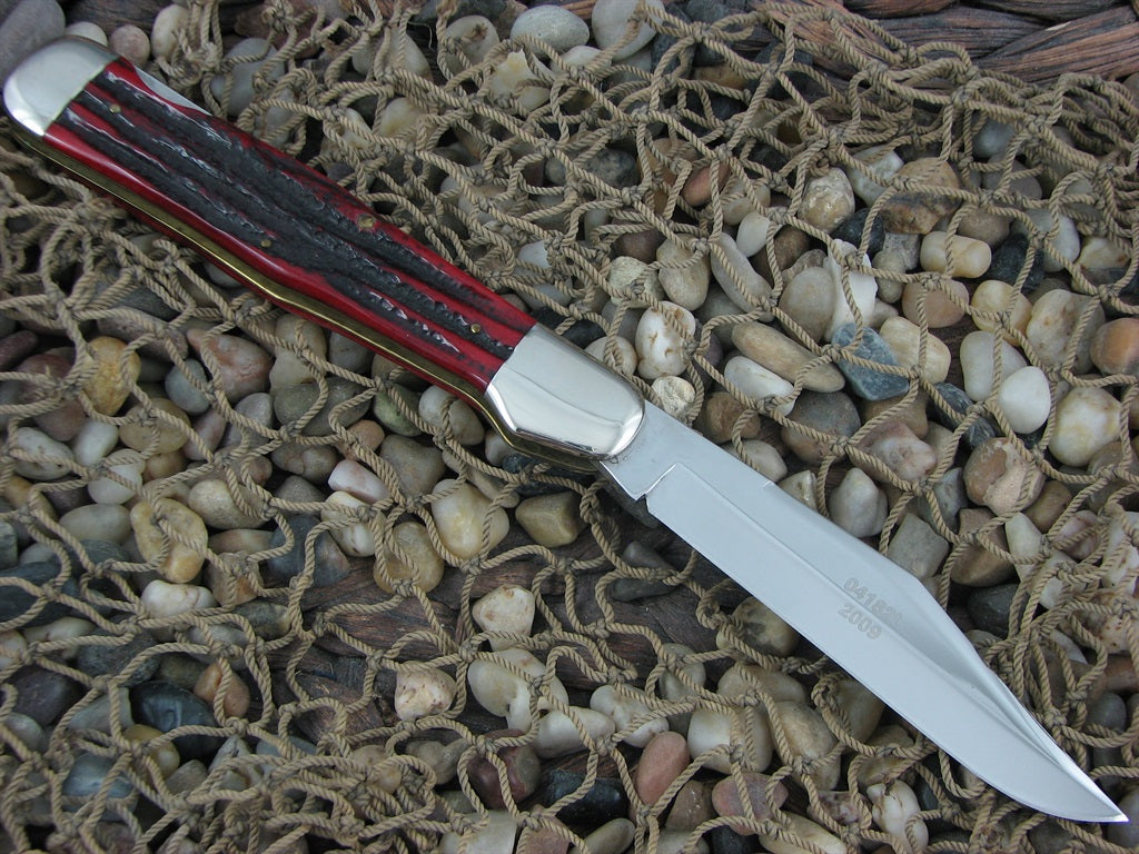 Schatt & Morgan 2009 Crimson Jigged Bone Large Coke Bottle with 420HC steel O4182L