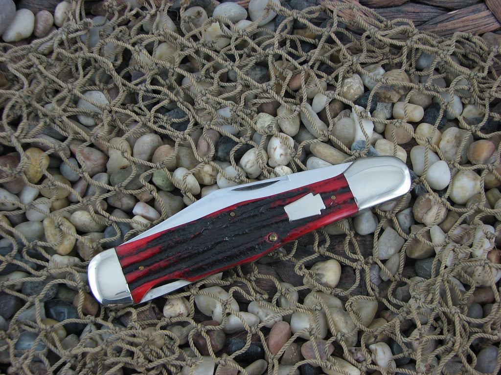 Schatt & Morgan 2009 Crimson Jigged Bone Large Coke Bottle with 420HC steel O4182L