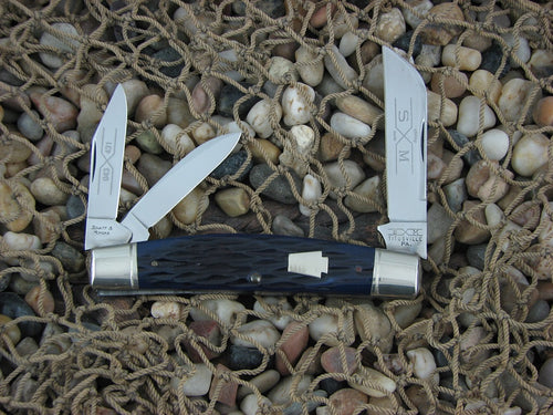 Schatt & Morgan 1997 Blue Jigged Bone Congress Whittler with 420HC steel O43431 