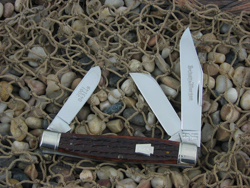 Schatt & Morgan 2001 Brown Jigged Bone Large Stockman with 420HC steel O43149 