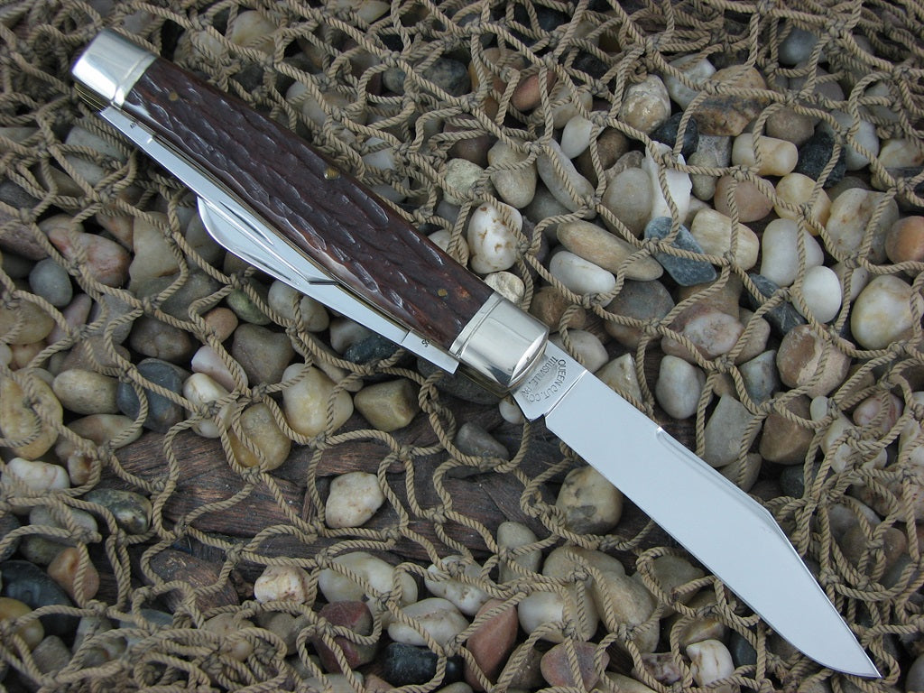 Schatt & Morgan 2001 Brown Jigged Bone Large Stockman with 420HC steel O43149