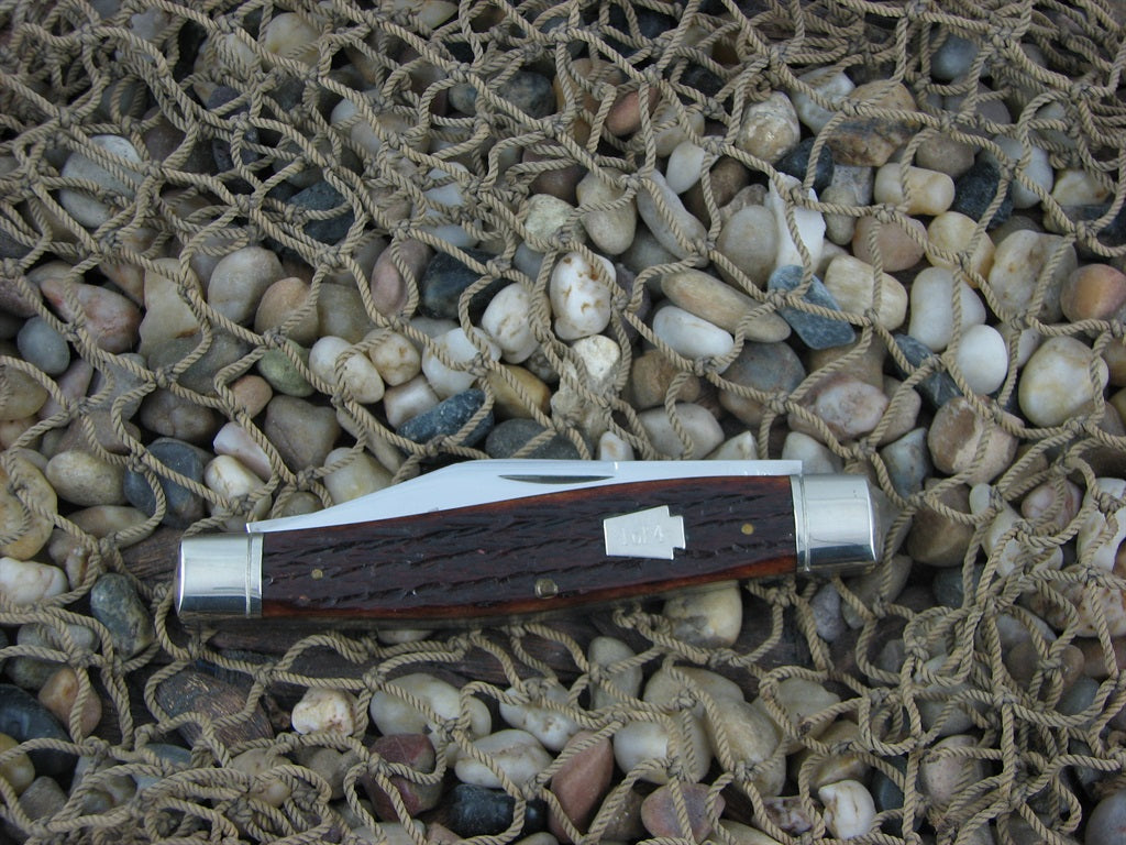 Schatt & Morgan 2001 Brown Jigged Bone Large Stockman with 420HC steel O43149