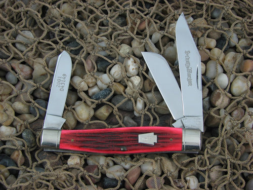 Schatt & Morgan 2001 Red Jigged Bone Large Stockman with 420HC steel O43149 