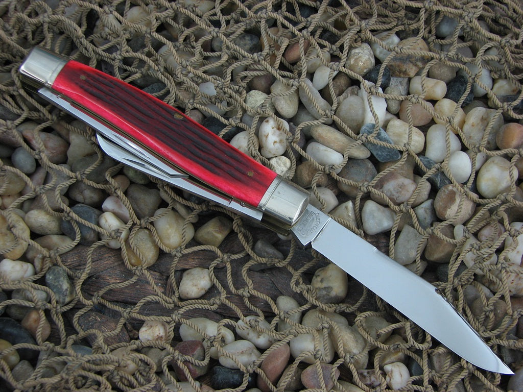 Schatt & Morgan 2001 Red Jigged Bone Large Stockman with 420HC steel O43149