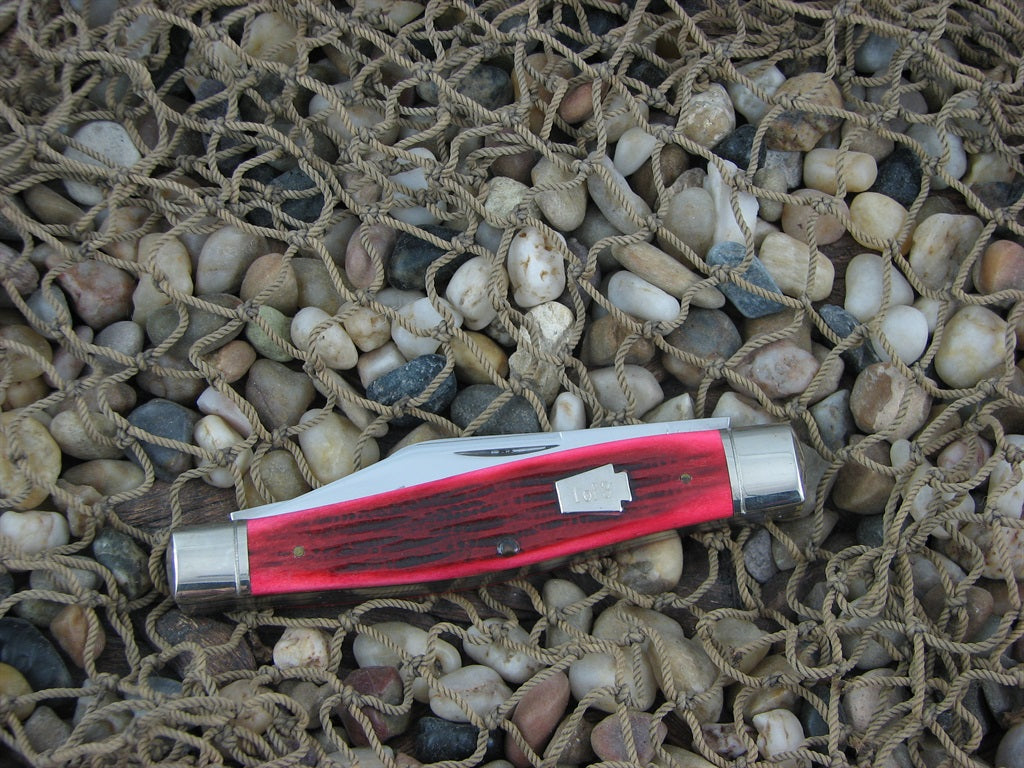 Schatt & Morgan 2001 Red Jigged Bone Large Stockman with 420HC steel O43149
