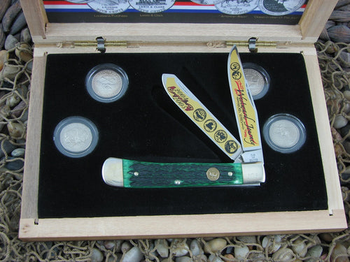Hen & Rooster Cutlery 2005 Green Jigged Bone Trapper with Stainless steel Model 312 312JGB