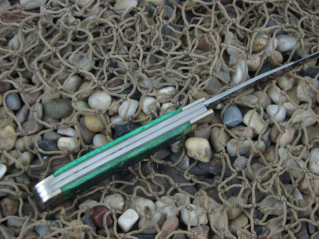 Hen & Rooster Cutlery 2005 Green Jigged Bone Trapper Nickel Series Model 312 312JGB