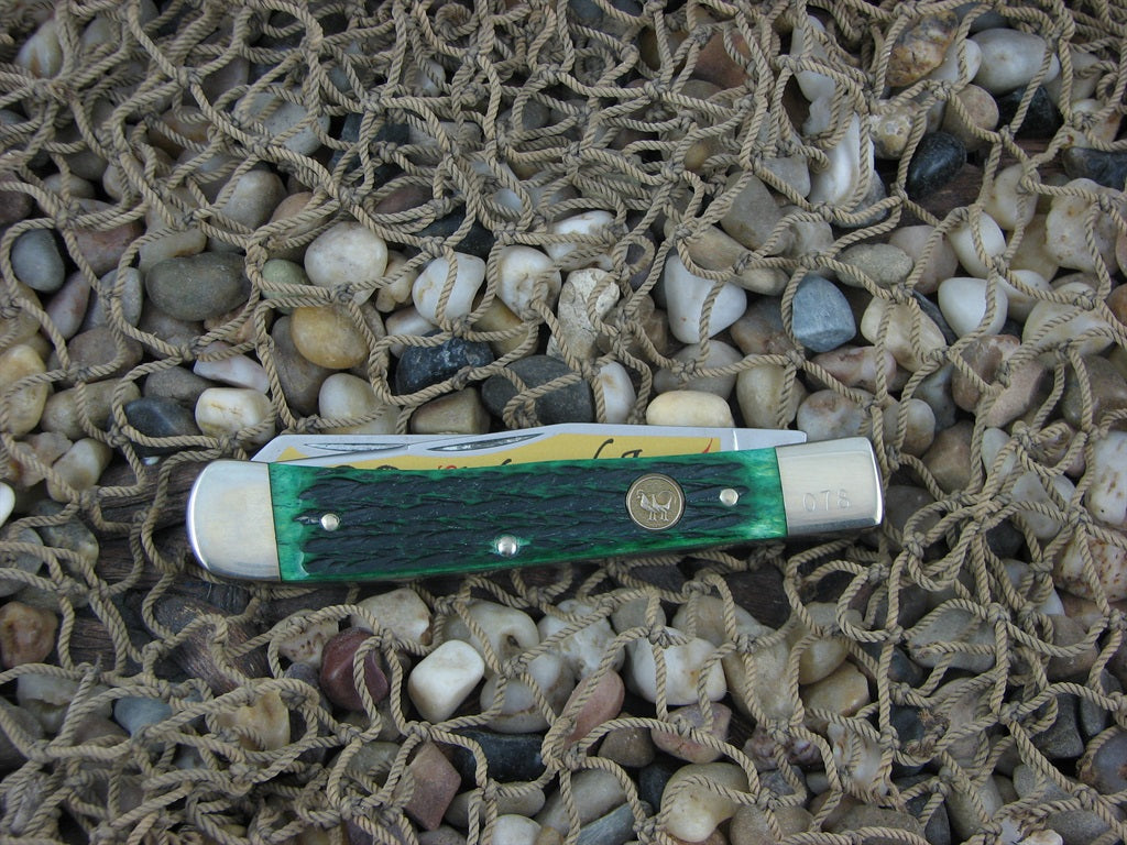 Hen & Rooster Cutlery 2005 Green Jigged Bone Trapper Nickel Series Model 312 312JGB