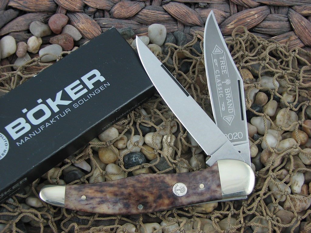 Boker Cutlery German Brown Appaloosa Bone Folding Hunter with Carbon steel Model 2020 112020BK