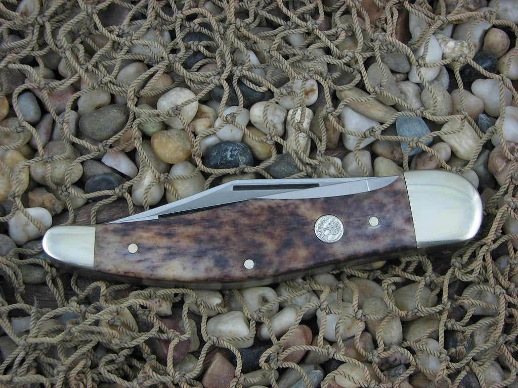 Boker Cutlery German Brown Appaloosa Bone Folding Hunter with Carbon steel Model 2020 112020BK