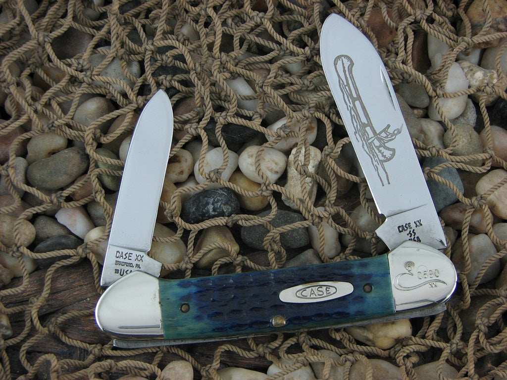 Case Cutlery 1990 Blue Jigged Bone Canoe with TruSharp steel 62131 
