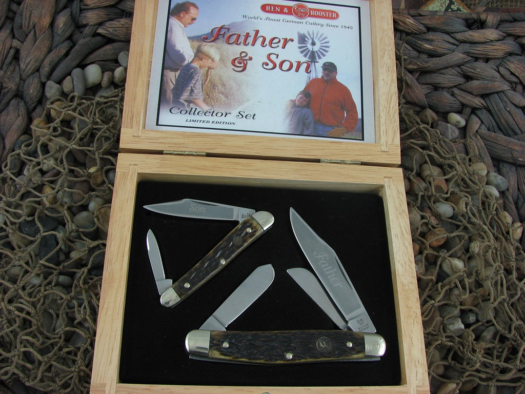 Hen & Rooster Cutlery  Green Jigged Bone Stockman with Stainless steel Model Set HRFS1