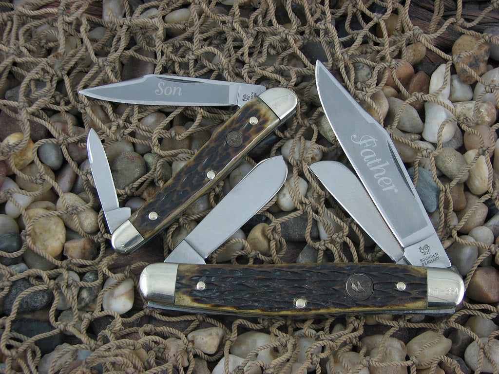 Hen & Rooster Cutlery  Green Jigged Father and Son Set HRFS1