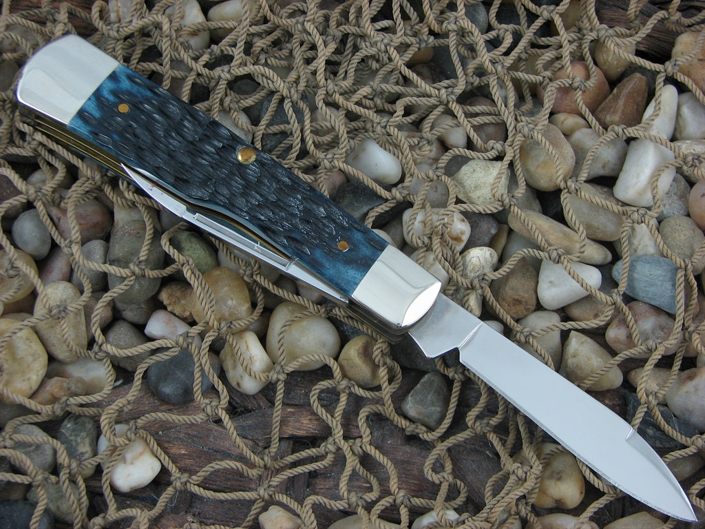 Case Cutlery 2004 Ocean Blue Bone Large Gunstock with TruSharp steel 52130 SMS04