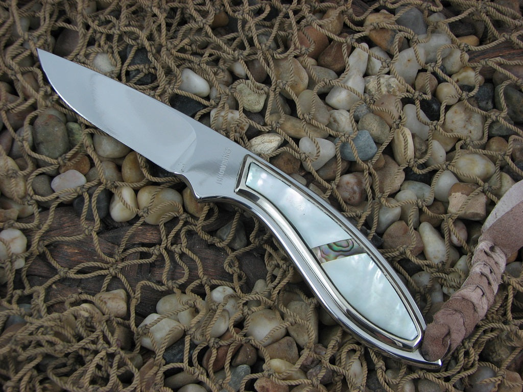 Browning Tak Fukuta Fixed Blade Model 378 Polished Stainless Pearl and Abalone