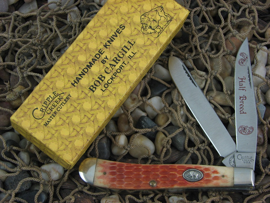 Cripple Creek 1985 Tan Bone Trapper with Carbon steel Half Breed 