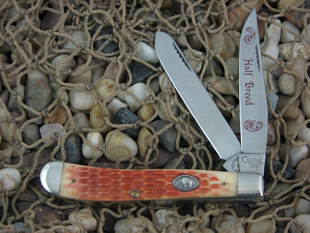 Cripple Creek 1985 Tan Bone Trapper with Carbon steel Model Half Breed